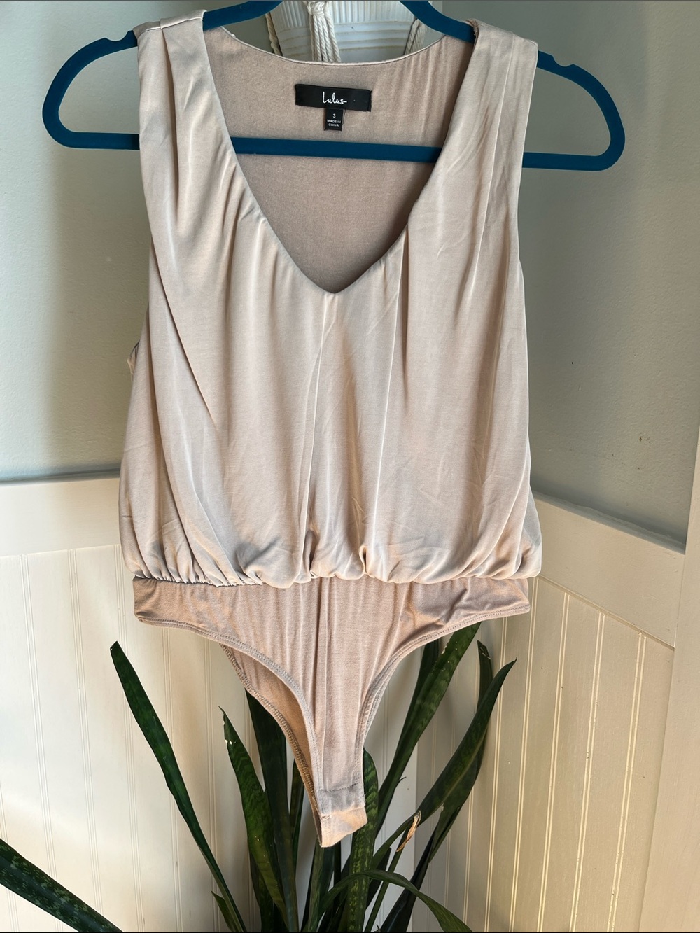 Lulu's Beige V-Neck Sleeveless Bodysuit